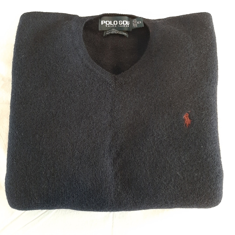 Lambswool Navy Sweater Polo Golf